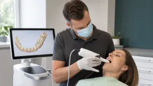 CEREC-Zahnersatz: Krone, Inlay oder Veneer an einem Tag [Bildinhalt mit KI erstellt]